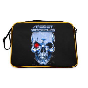 A creepy Reset World.js robot & skull - Retro Bag - black/gold - Back