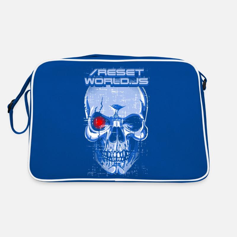 A creepy Reset World.js robot & skull Retro Bag