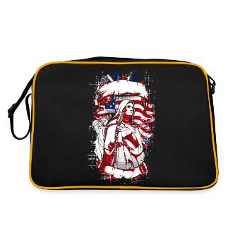 Eine Schöne betende Nonne mit US Flaggen Design - Retro Tasche - Schwarz/Gold - Hinten