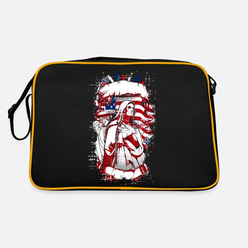 Une belle religieuse en prière avec un design de drapeaux américains Sac Retro