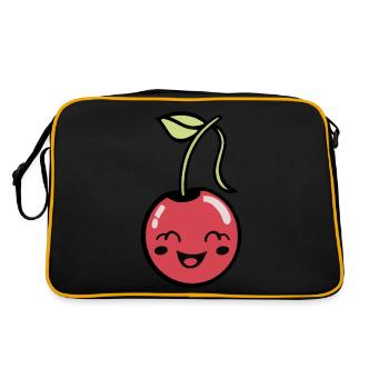 Süße Kirsche mit Gesicht - Retro Tasche - Schwarz/Gold - Hinten