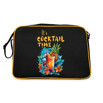 Cocktail Sommer Ananas Ara Papagei Blumen Urlaub - Retro Tasche - Schwarz/Gold - Hinten