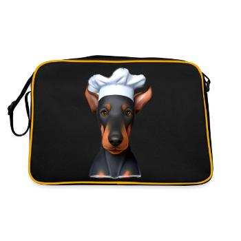 Dobermann Gastronom Hund Köche Dobermannwelpe - Retro Tasche - Schwarz/Gold - Hinten