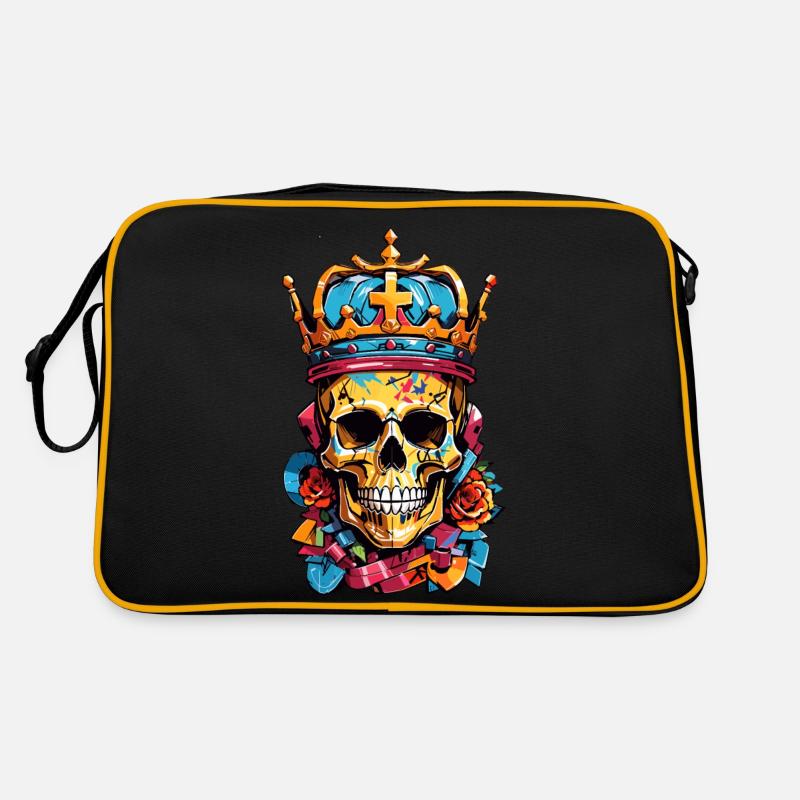 Totenkopf mit Krone - Retro Tasche - Schwarz/Gold