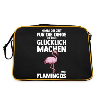 Nimm dir Zeit für Flamingos - Retro Tasche - Schwarz/Gold - Hinten