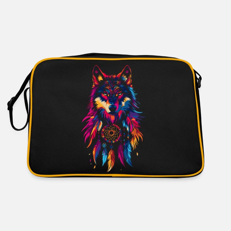 Wolf mit Traumfänger Retro Tasche