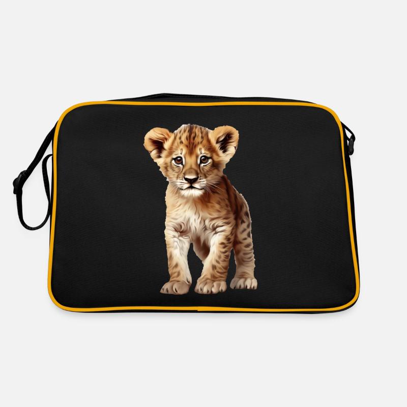 Junger Löwe - Liebevolles Löwenbaby-Design - Retro Tasche - Schwarz/Gold