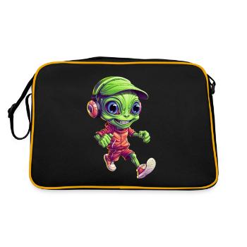Green Alien Jogger with Headphones - Retro Bag - black/gold - Back