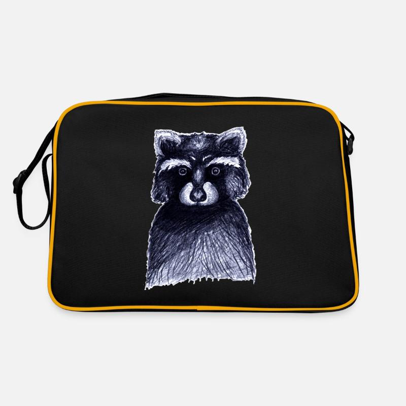 Dunkelschwarzer und weißer Waschbär - Retro Tasche - Schwarz/Gold