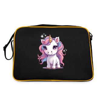 Bezauberndes, kleines Einhorn - Retro Tasche - Schwarz/Gold - Hinten