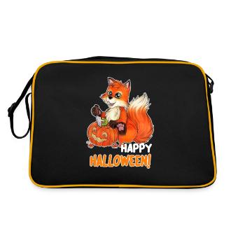 Happy Halloween - Fuchsbaby beim Kürbis Schnitzen - Retro Tasche - Schwarz/Gold - Hinten