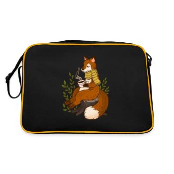 Herbst Fuchs Teetrinken goldene Jahreszeit - Retro Tasche - Schwarz/Gold - Hinten