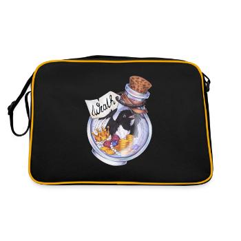 Potion Elster Vogel Münzen Geld Schatz Reichtum - Retro Tasche - Schwarz/Gold - Hinten