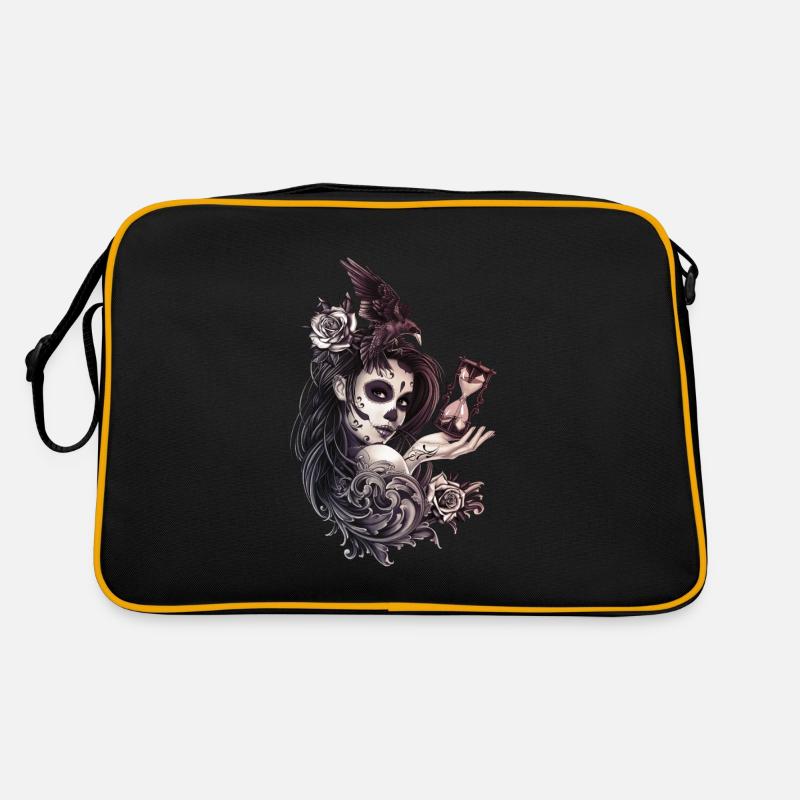 Tattoo Style Sugar Skull Mädchen mit Vogel Retro Tasche