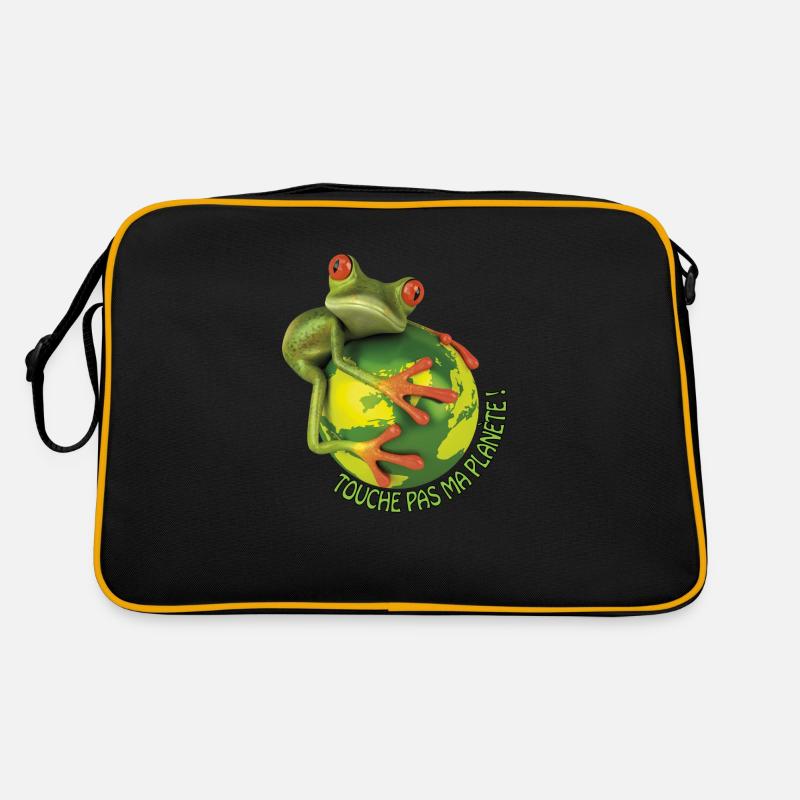 grenouille / frog touche pas ma planète - Sac Retro - noir/or