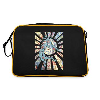 Kokopelli Musican Friend - Feathers Pattern 1 - Sac Retro - noir/or - Dos