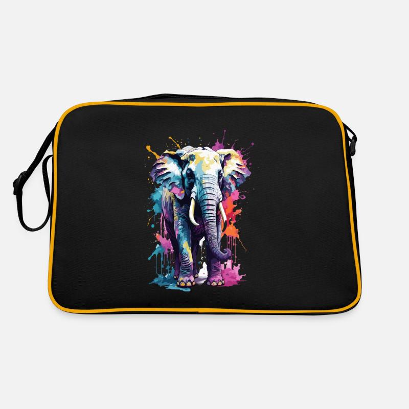 Explosion de couleurs fraîches d’éléphant sur la savane - Sac Retro - noir/or