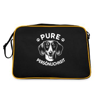 Dackel ist pure Persönlichkeit Dackelportrait - Retro Tasche - Schwarz/Gold - Hinten