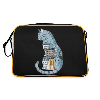 Katze Dunkle Gassen Stadt Nacht für - Retro Tasche - Schwarz/Gold - Hinten