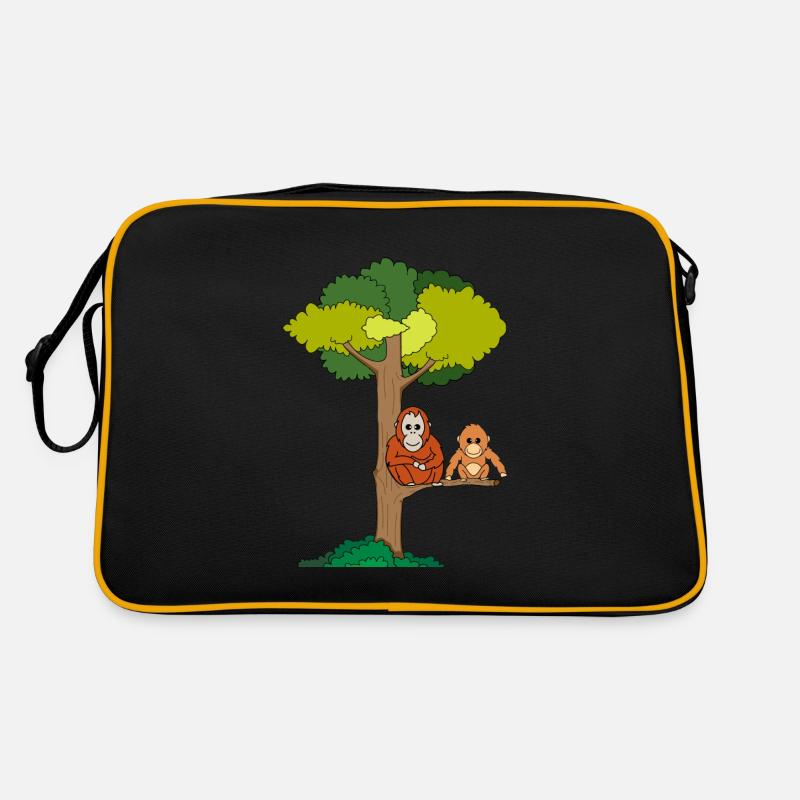 Orang-Utans sitzen in Baum - Retro Tasche - Schwarz/Gold