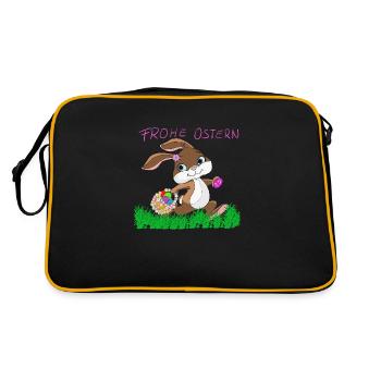 Osterhase mit Korb - Retro Tasche - Schwarz/Gold - Hinten