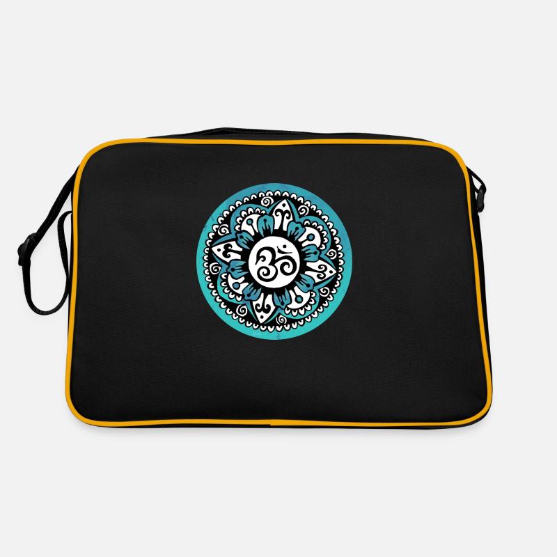 11 Mandala Om türkis frei - Retro Tasche - Schwarz/Gold
