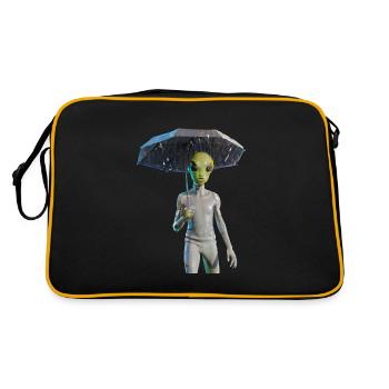 Alien mit Regenschirm - Retro Tasche - Schwarz/Gold - Hinten