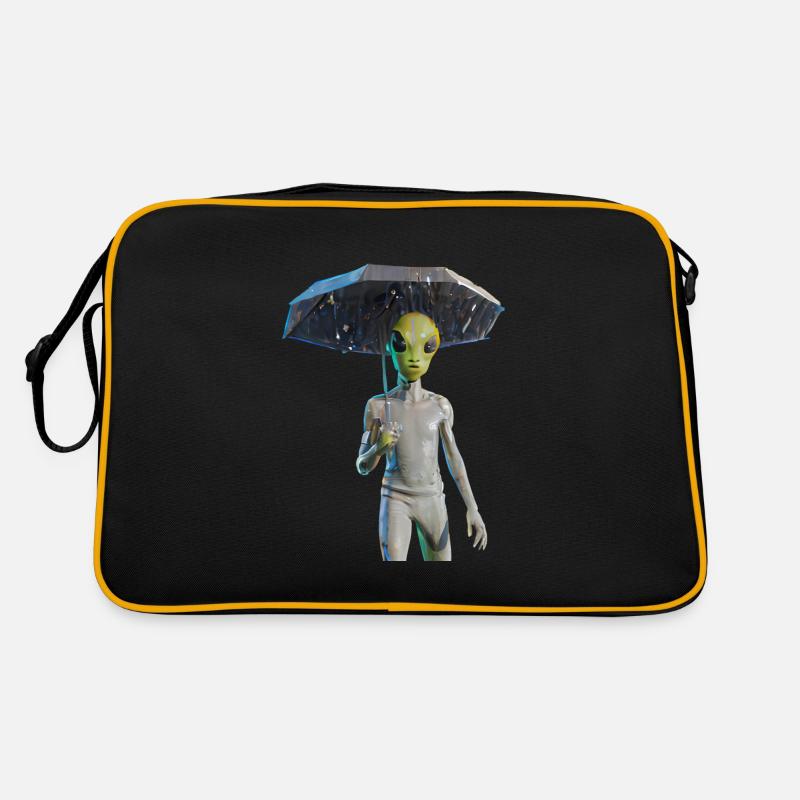 Alien mit Regenschirm - Retro Tasche - Schwarz/Gold