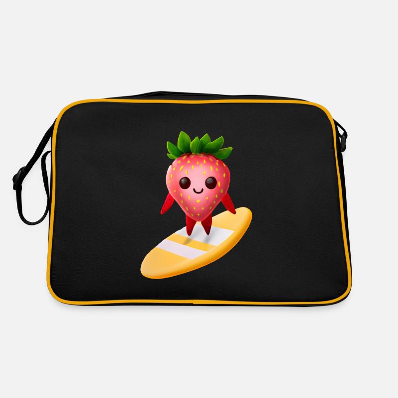 Erdbeere auf Surfboard - Retro Tasche - Schwarz/Gold