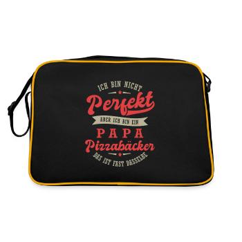 Papa Pizzabäcker - Retro Tasche - Schwarz/Gold - Hinten