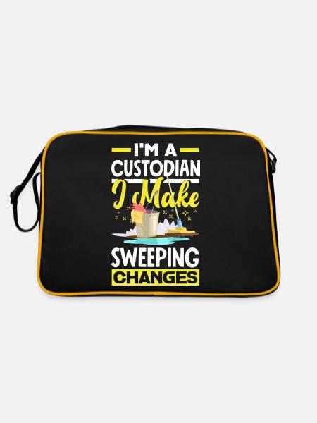 School Custodian Janitor I Make Sweeping Changes - Retro Bag - black/gold - Back