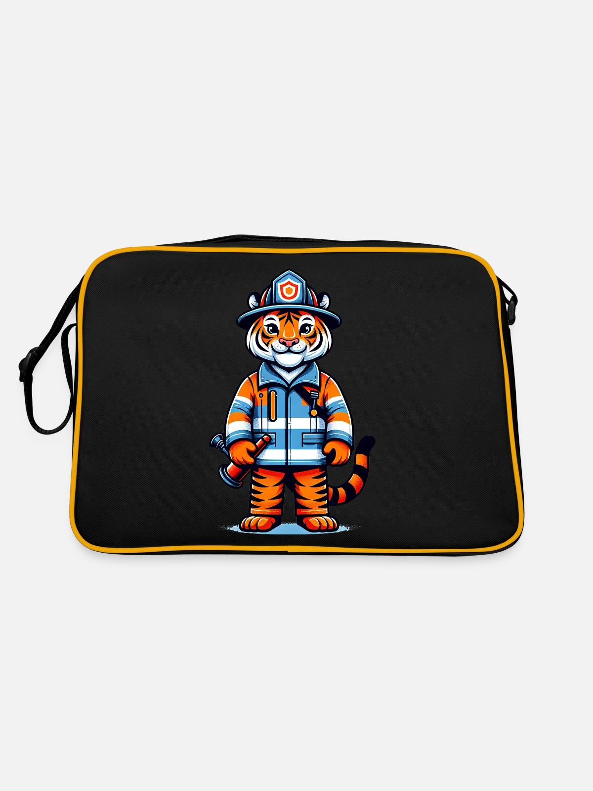 Pompier tigre mignon - Sac Retro - noir/or - Dos