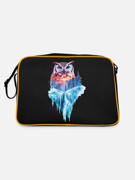 Eule - Retro Tasche - Schwarz/Gold - Hinten