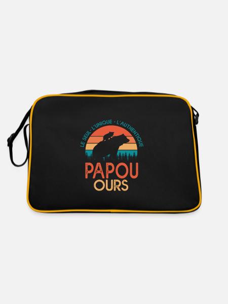 papou ours Cadeau Tshirt papa ours grand père papy - Sac Retro - noir/or - Dos