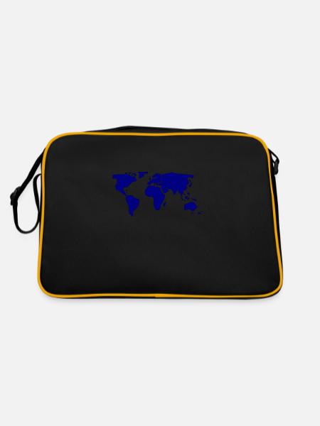 Weltkarte Navy Blau - Retro Tasche - Schwarz/Gold - Hinten
