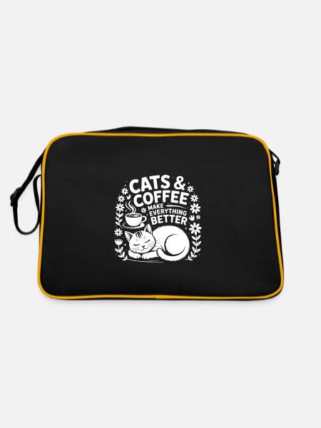 Cat and coffee is all I need - Retro Bag - black/gold - Back