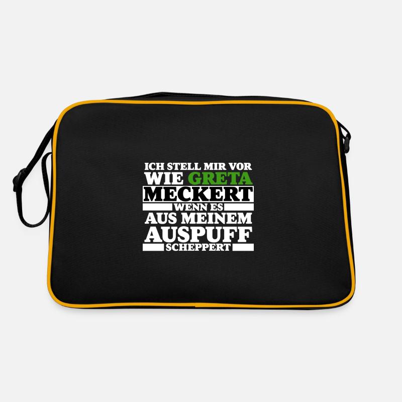Greta meckert Auspuff scheppert Tuning Geschenk - Retro Tasche - Schwarz/Gold
