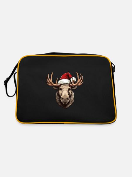 Elch Kopf Weihnachten Xmas - Retro Tasche - Schwarz/Gold - Hinten