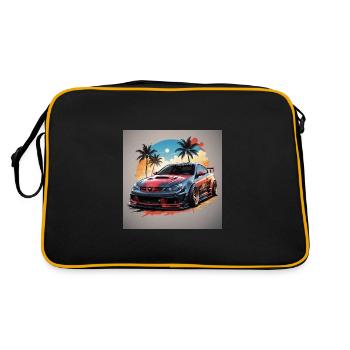JDM Sportcar Tuning Stadt Palmen Drift - Retro Tasche - Schwarz/Gold - Hinten