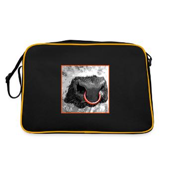 Stier Galloway Bulle Nasenring rot - Retro Tasche - Schwarz/Gold - Hinten