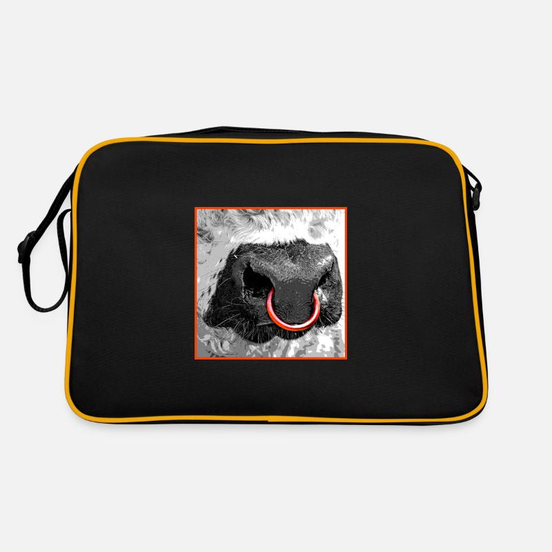 Stier Galloway Bulle Nasenring rot - Retro Tasche - Schwarz/Gold