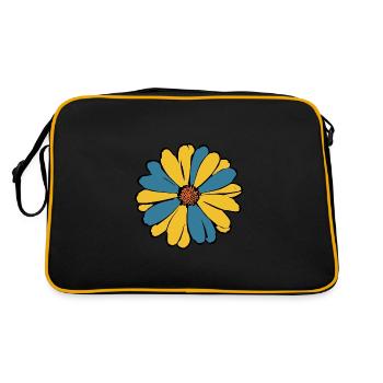 Blume dunkelblau blaue Blume Blumen blau-gelb - Retro Tasche - Schwarz/Gold - Hinten