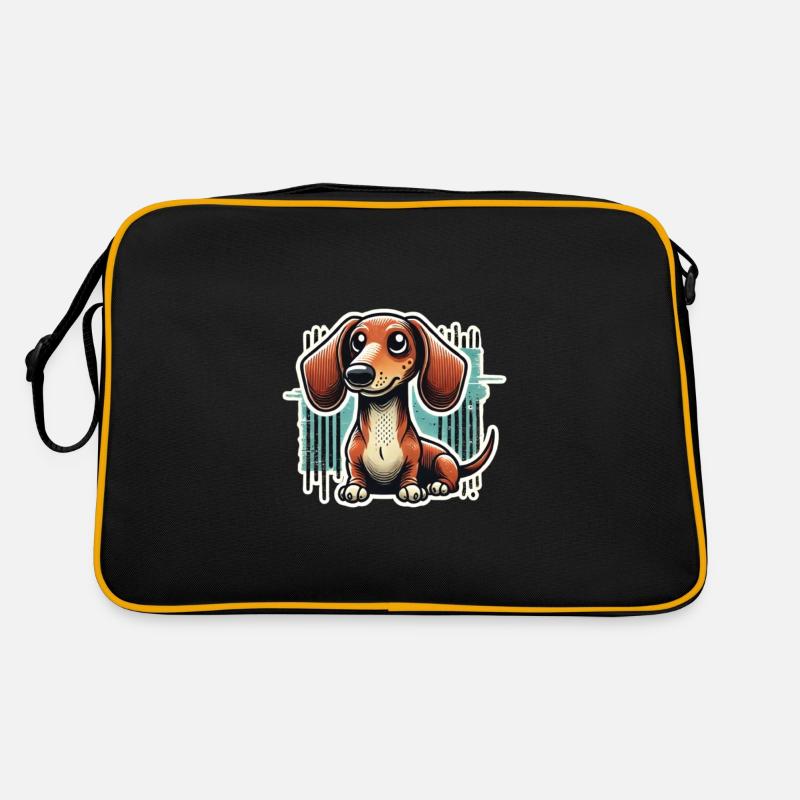 Süßer Dackel Comic Stil Teckel Hund - Retro Tasche - Schwarz/Gold