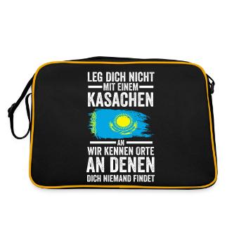Kasachstan Kasache Kasachisches - Retro Tasche - Schwarz/Gold - Hinten