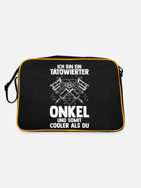 Patenonkel Tattoo Tätowierter Onkel - Retro Tasche - Schwarz/Gold - Hinten
