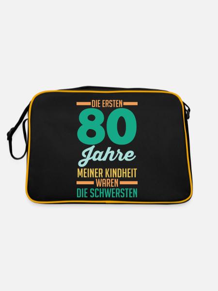 Achtzig Achtzigster 80 Jahre Geburtstag - Retro Tasche - Schwarz/Gold - Hinten