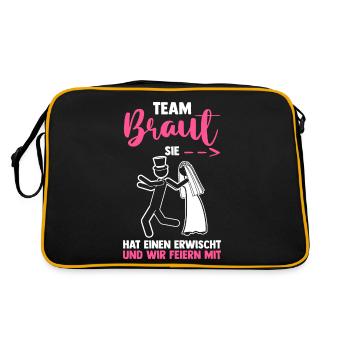 Braut Hochzeit Heiraten Junggesellenabschied - Retro Tasche - Schwarz/Gold - Hinten