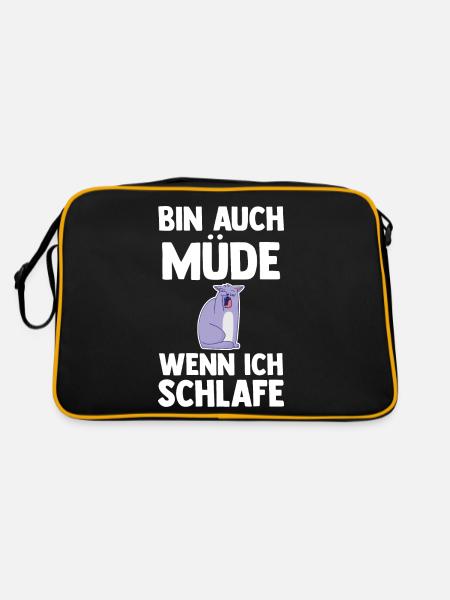 Katze Ich Bin Auch Müde Wenn Ich Schlafe - Retro Tasche - Schwarz/Gold - Hinten