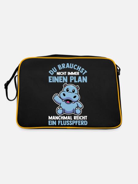 Nilpferd Flusspferd - Retro Tasche - Schwarz/Gold - Hinten