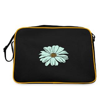 Blume hellblau blaue Blume - Retro Tasche - Schwarz/Gold - Hinten
